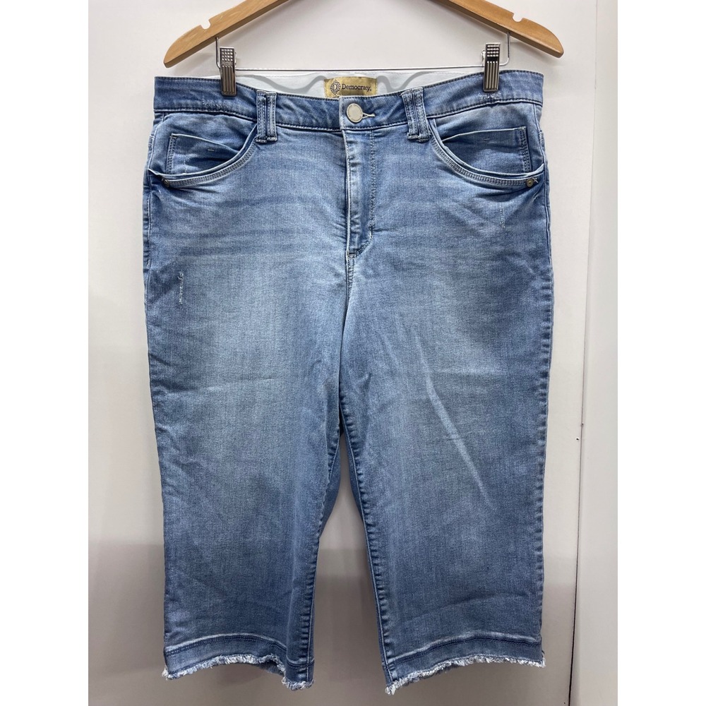 Democracy Ab Technology Blue Denim Skimmer Shorts Raw Hem Size 16